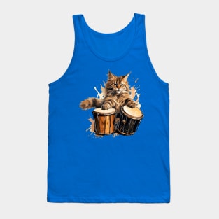 Maine Coon Cat Playing Drums Tank Top